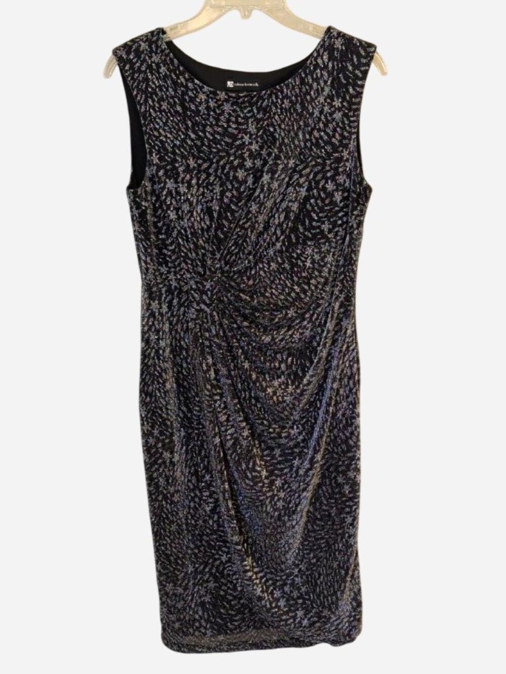 Valerie Bertinelli Black Metallic Lamé Twist Front Sheath Dress Size 10